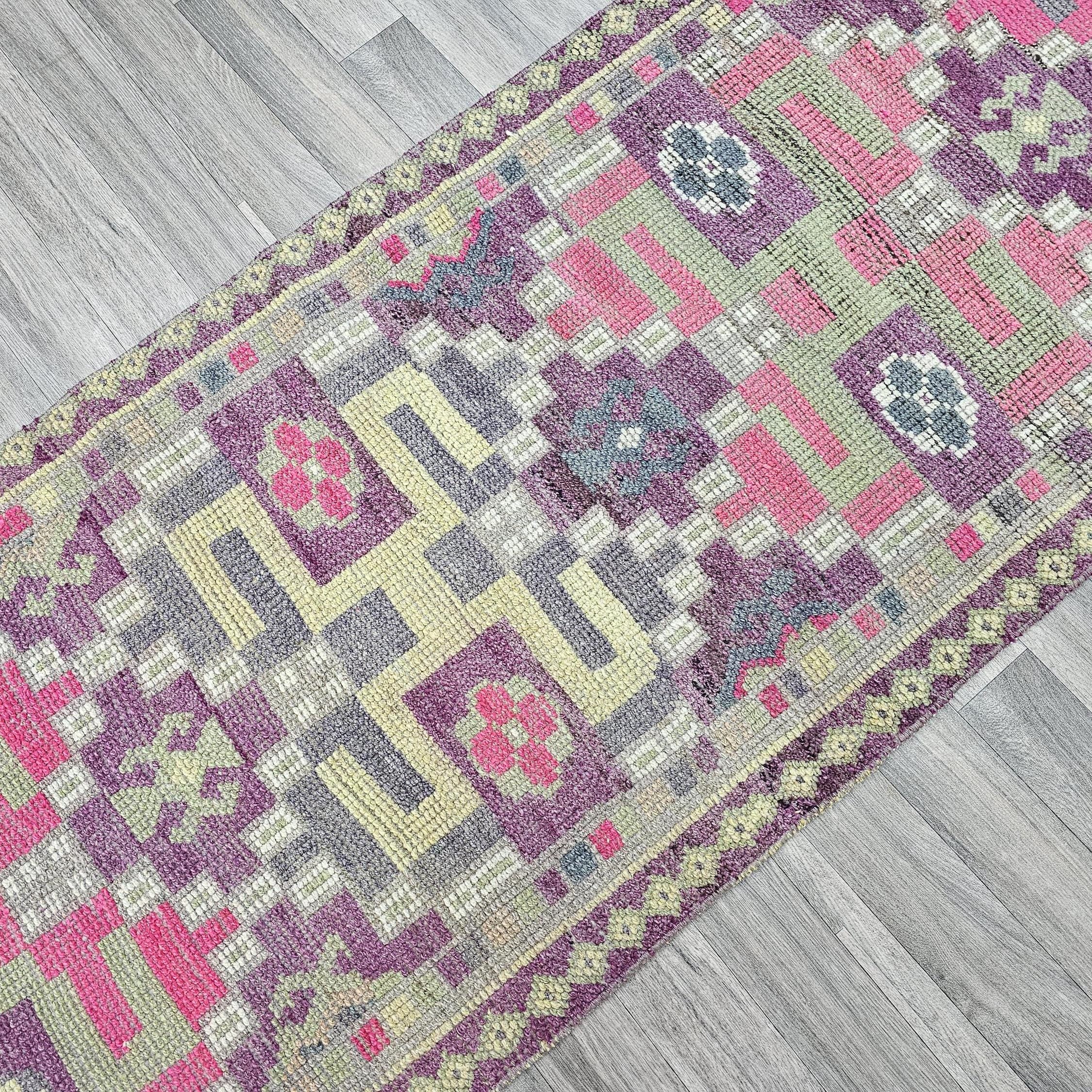 Vintage Herki Runner Rug: Hand-Knotted Turkish Wool Hallway Rug (2.7 X 13.45 ft)