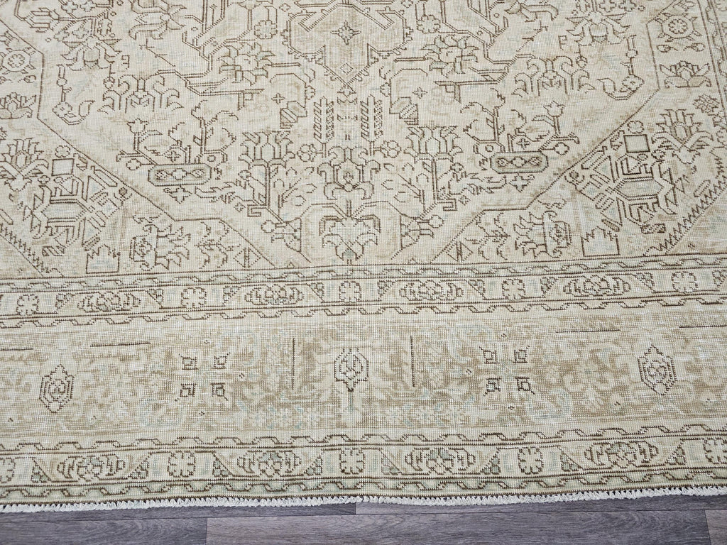 9.5x12.5 Vintage Oushak Rug: Hand-Knotted Distressed Wool