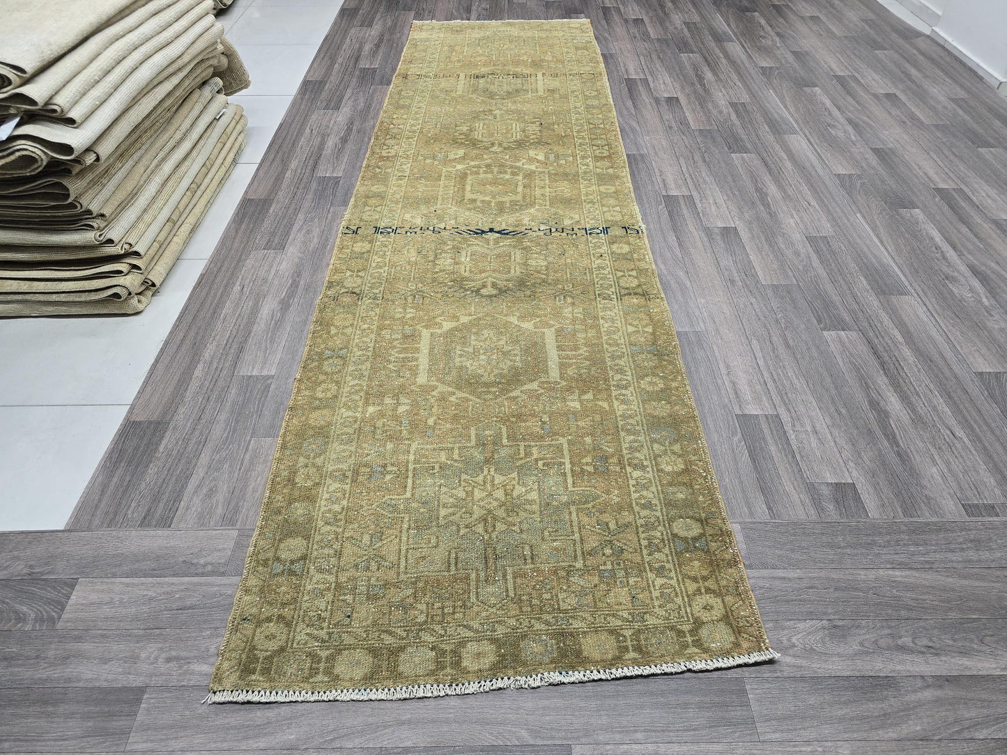 3x11 Antique Heriz Wool Runner Rug for hallway, Kitchen and Aisle Muted earth tone