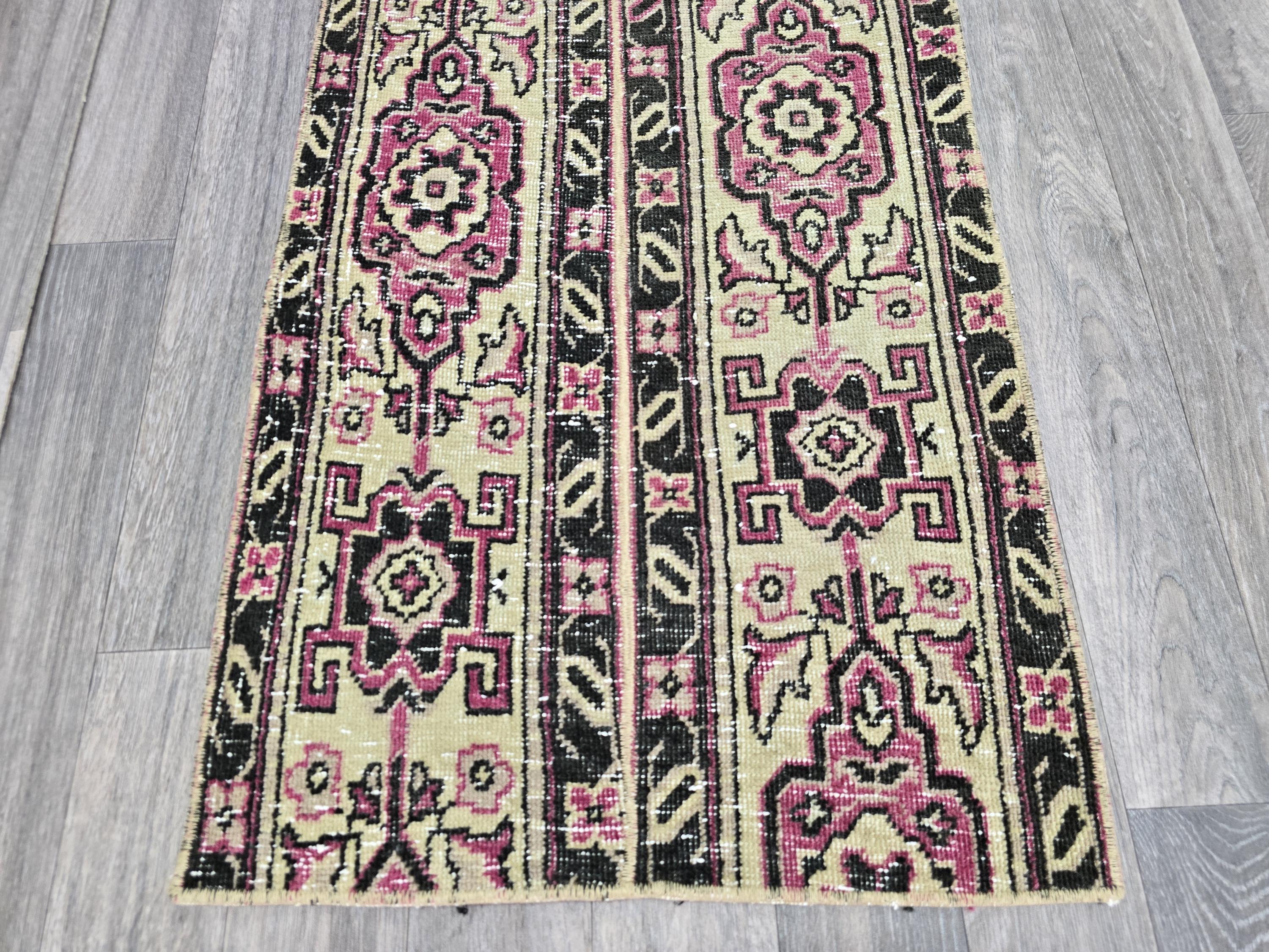 Vintage Persian Wool Runner Rug: Short Traditional Design (2x5 ft)
