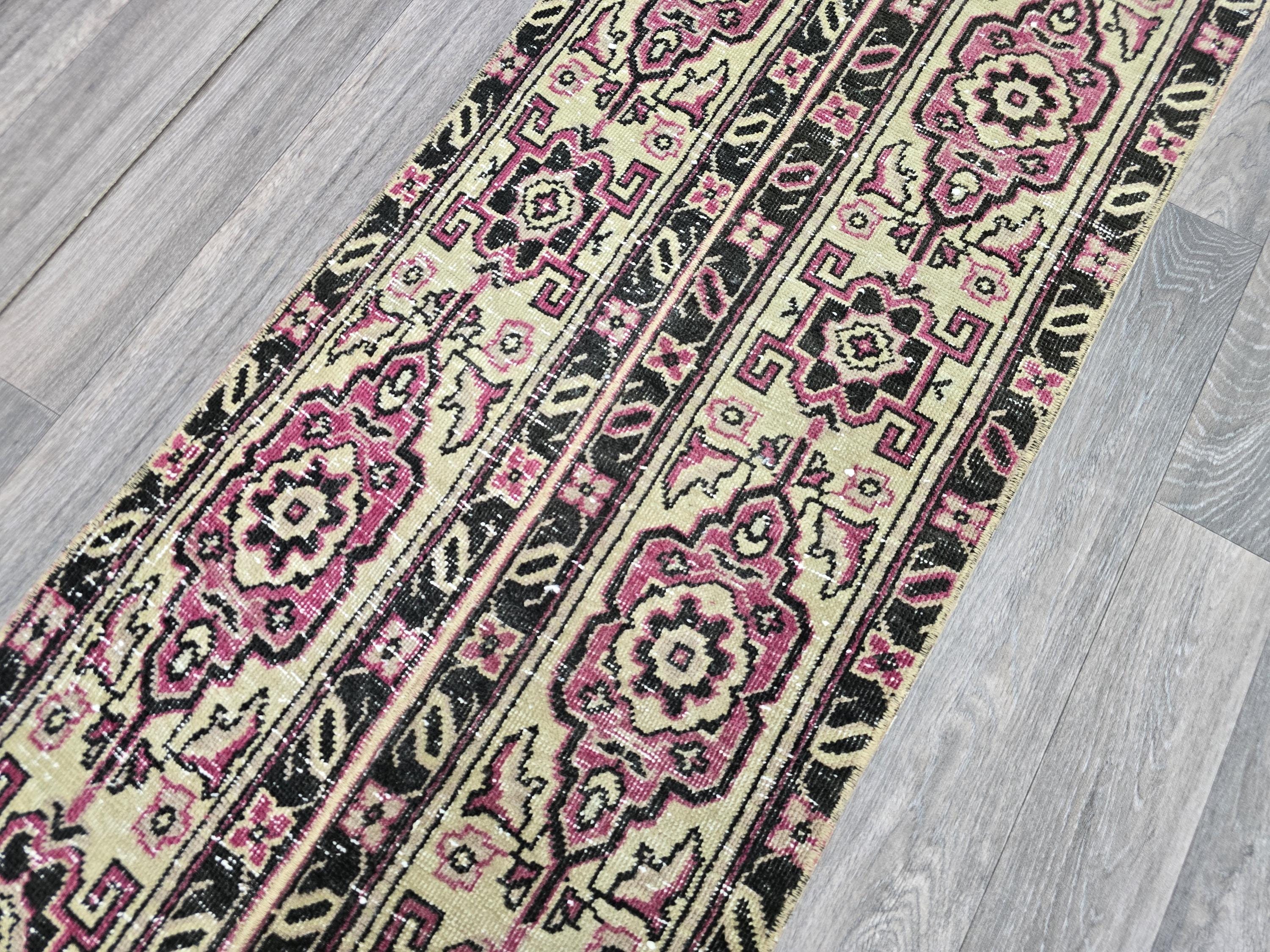 Vintage Persian Wool Runner Rug: Short Traditional Design (2x5 ft)