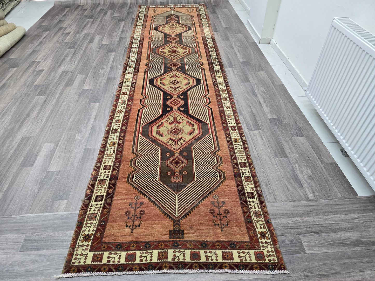 3.5x13.50 feet Hand-Knotted Persian Runner Rug - Geometric Tribal Design - Wide Hallway Runner