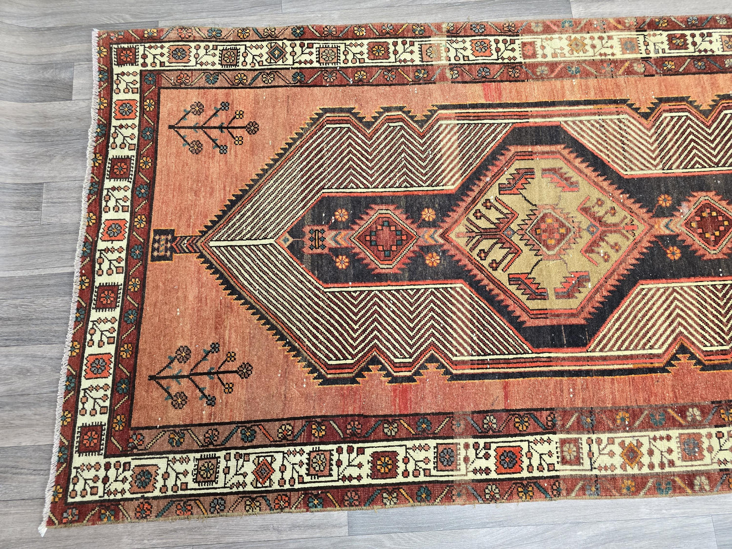 3.5x13.50 feet Hand-Knotted Persian Runner Rug - Geometric Tribal Design - Wide Hallway Runner