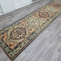 Vintage Heriz Wool Runner: Hand-Knotted Pastel Oushak Rug (3.40x13.30 ft)