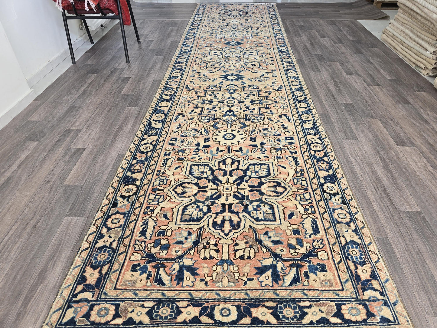 3.80x15.40 ft Long Persian Runner Rug for Stair and Hallway - Hand knotted Heriz Runner - Wool Carpet Runner - Wide and Long Vintage Runner