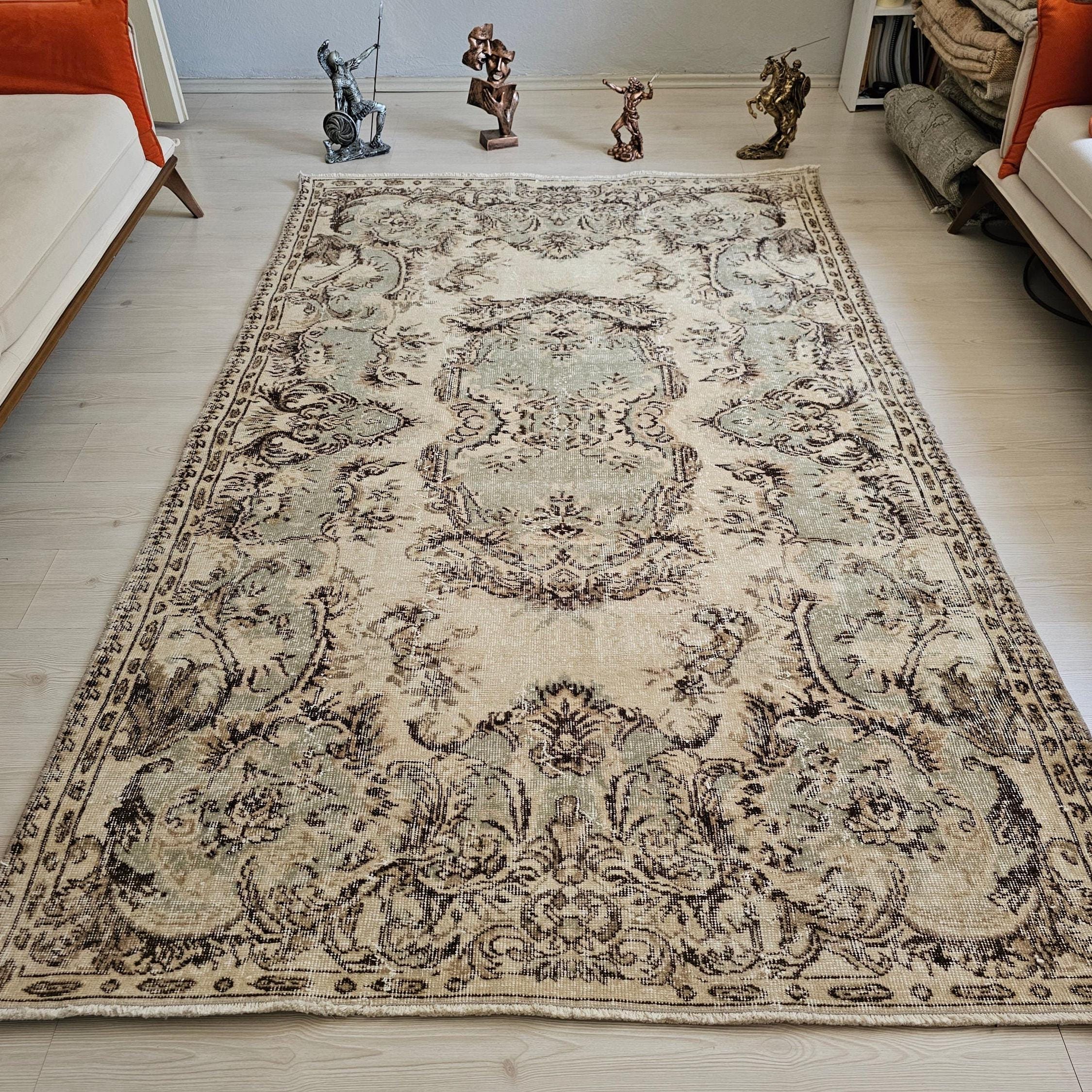 Handmade Wool Turkish Oushak Rug: 5x8 Vintage Bohemian Carpet