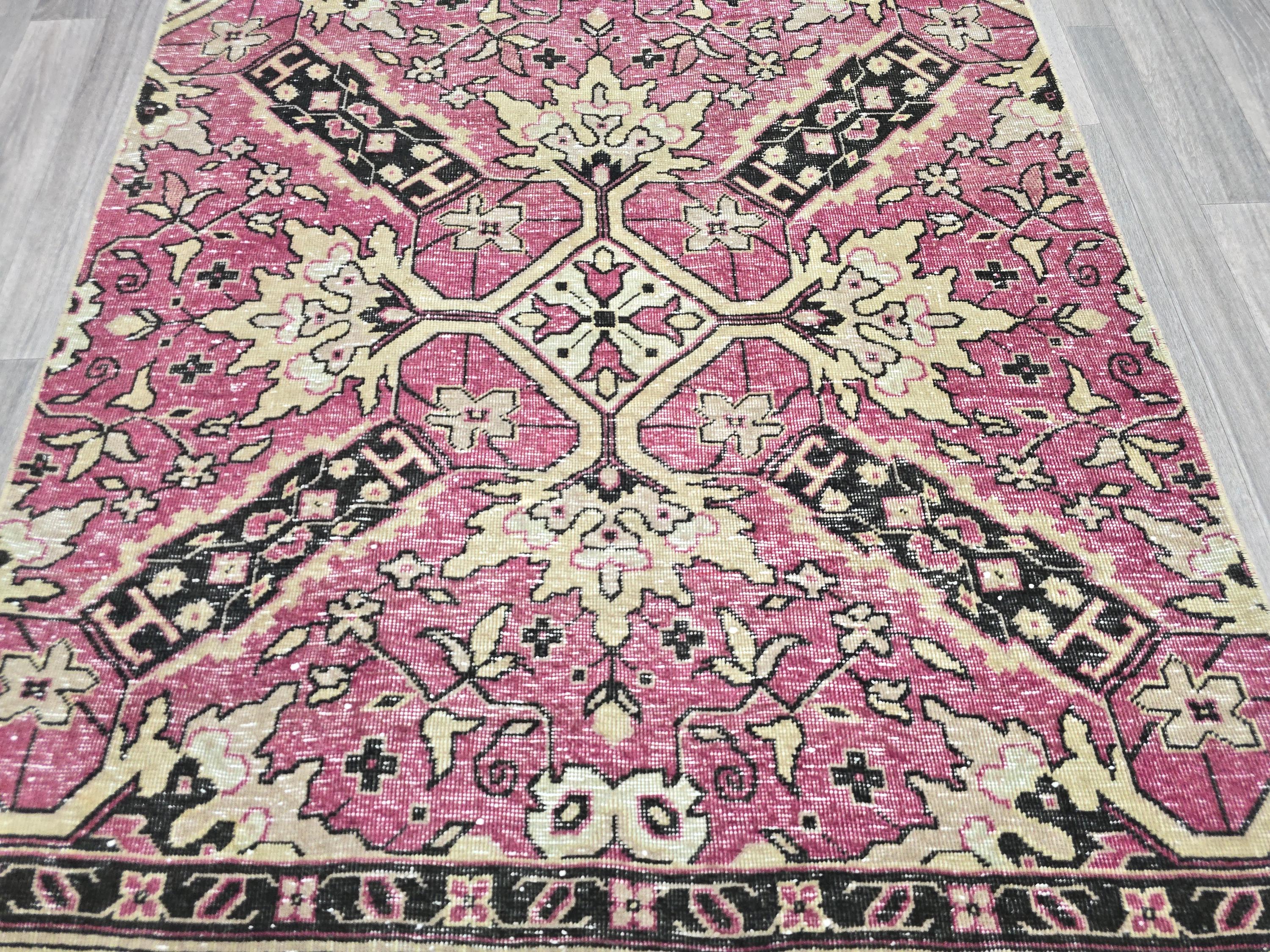 Hand-Knotted Wool Runner Rug: Vintage Floral Bohemian Home Decor (3.60x13.65 Feet)