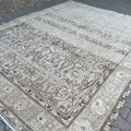 Neutral Turkish Oushak Rug: 10x12 Hand-Knotted Wool Distressed Carpet