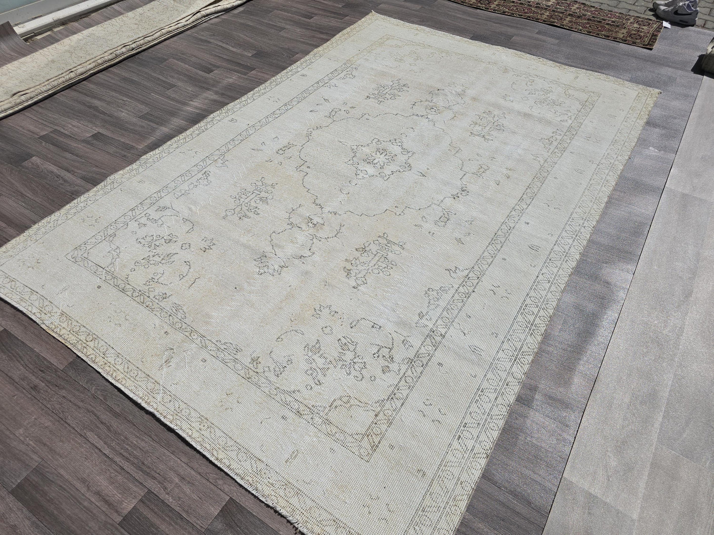 6x9 Turkish rug Neutral Hand Knotted Vintage Oushak Rug Cream