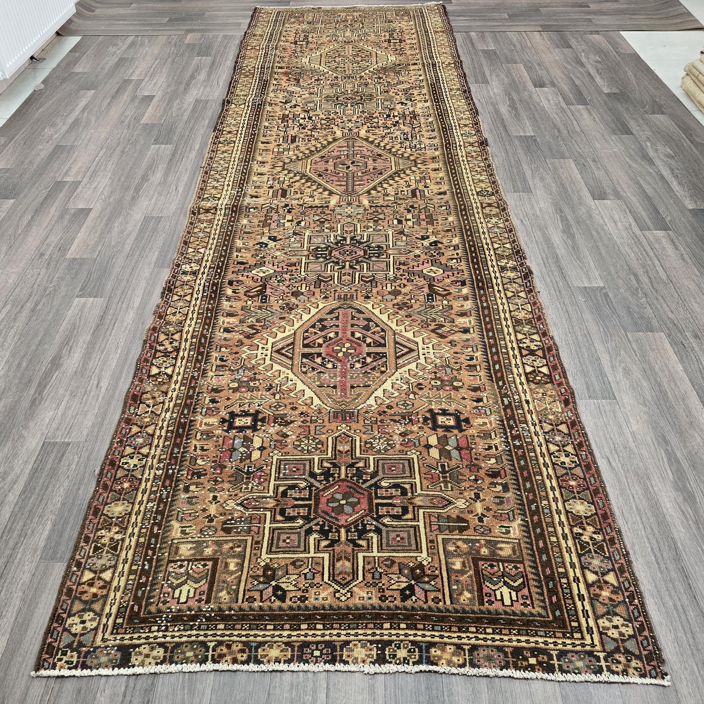 Antique Persian Heriz Runner Rug (3.7' x 12.5')