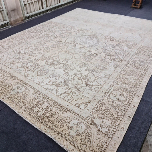 10x13 Neutral Area Rug/ Oversize Oushak Carpet for Livingroom and Bedroom/ Hand Knotted Wool Rug/ Large Vintage Turkish Rug/ 9.65x12.9 feet