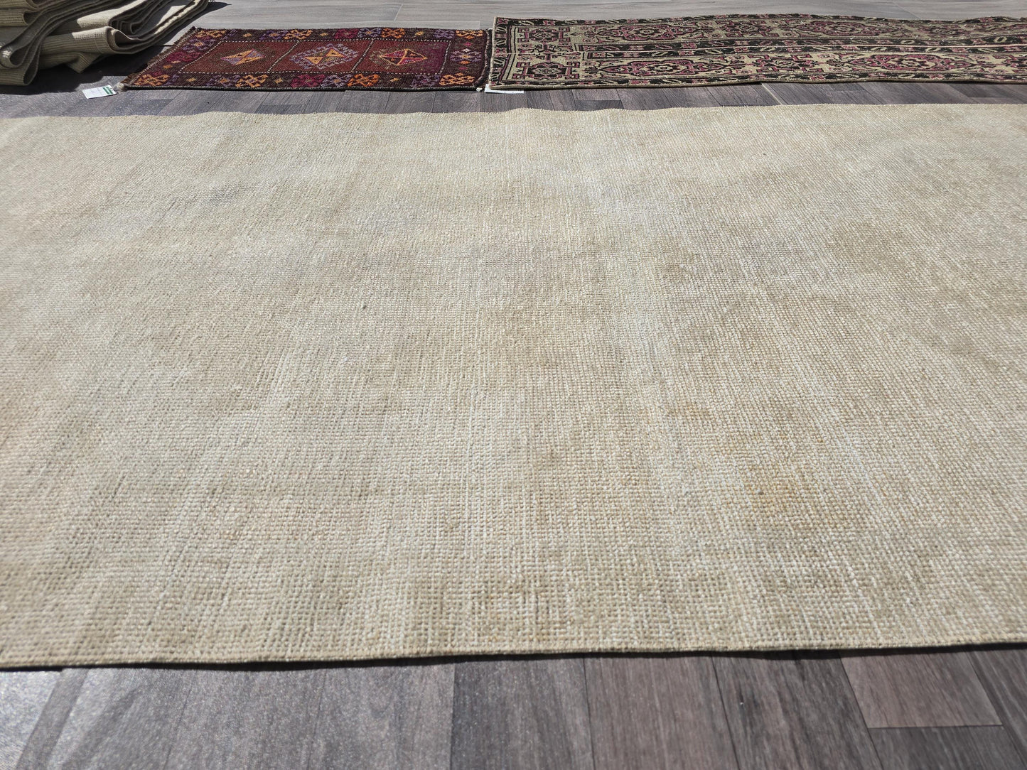 4x14 Wide Long Neutral Vintage Runner Rug - Hand Knotted Turkish Runner - Wool Oushak Runner Beige Cream Muted /3.60x14.35 feet