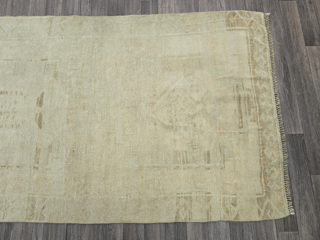 Neutral Oushak Runner Rug: Vintage Turkish Wool Hallway Rug (3.75x11 ft)