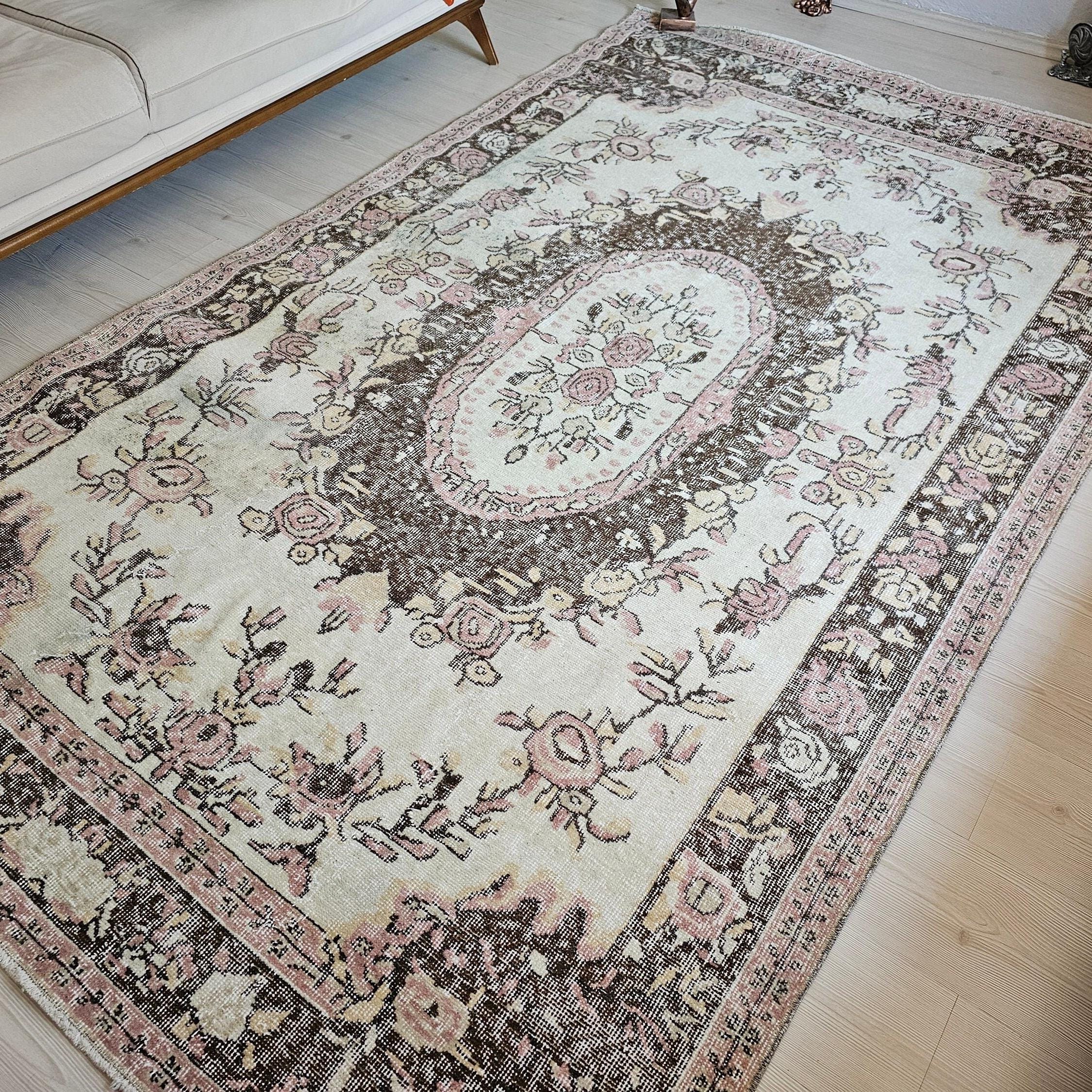 Handwoven Wool Oushak Rug: 6x9 Vintage Bohemian Area Rug