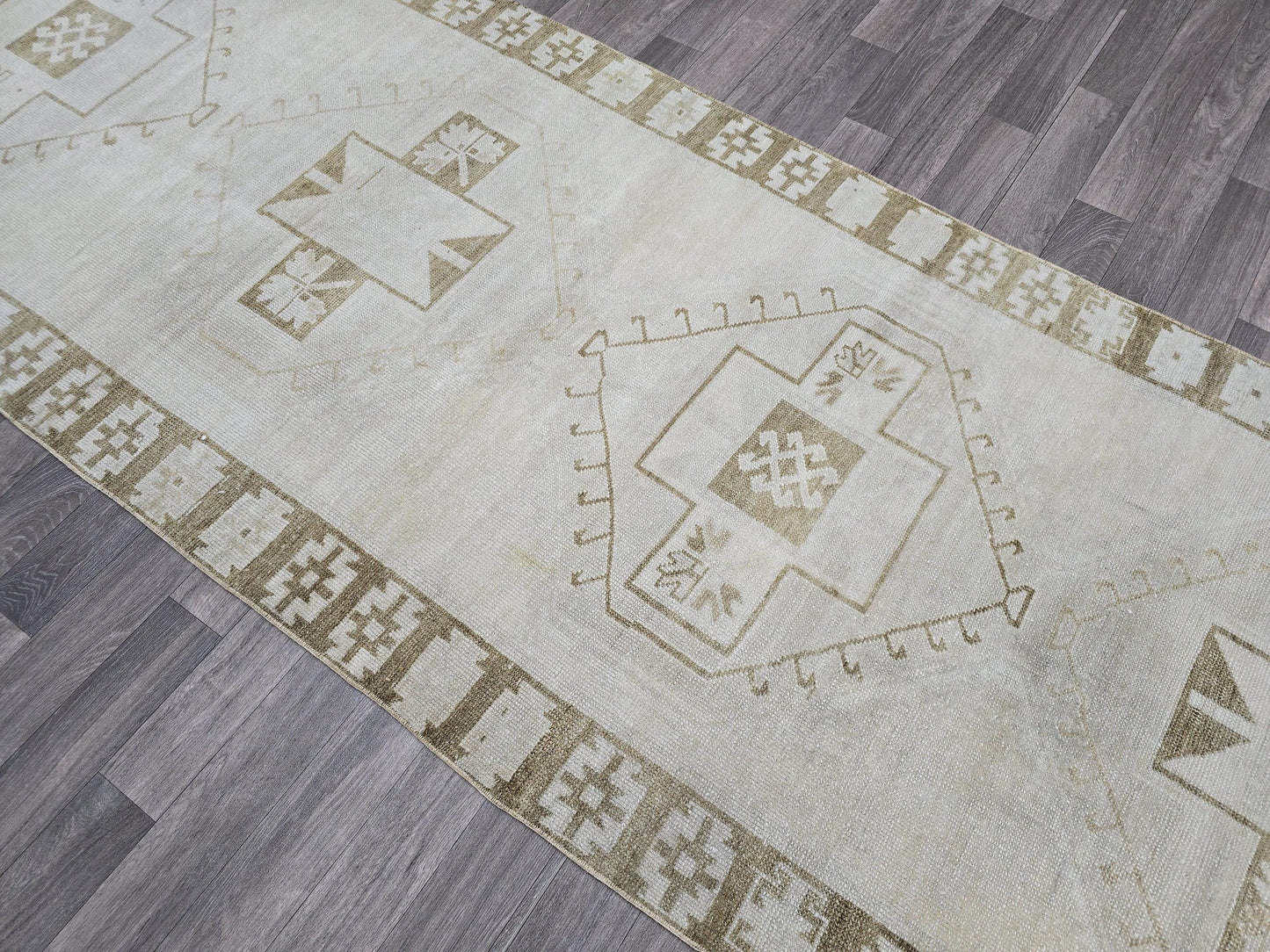 4x12 Vintage Turkish Runner Rug Hand Knotted Wool Oushak Runner for Hallway and Kitchen Neutral Beige Brown //3.75x11.65 feet