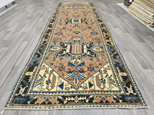 4x11 Vintage Runner rug - Hand Knotted Wool Oushak runner - Terra Cotta Runner for Hallway or Kitchen (3.55x11 ft)
