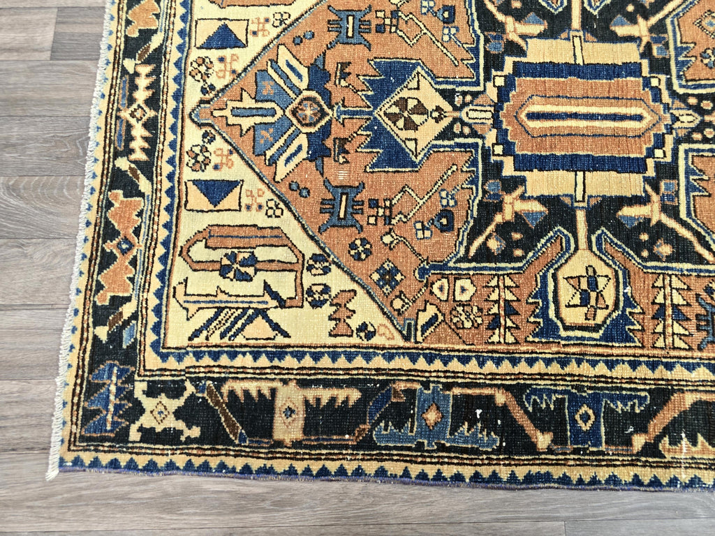 Hand-Knotted Wool Heriz Runner: Muted Pastel Geometric Design (3.55x11 ft)