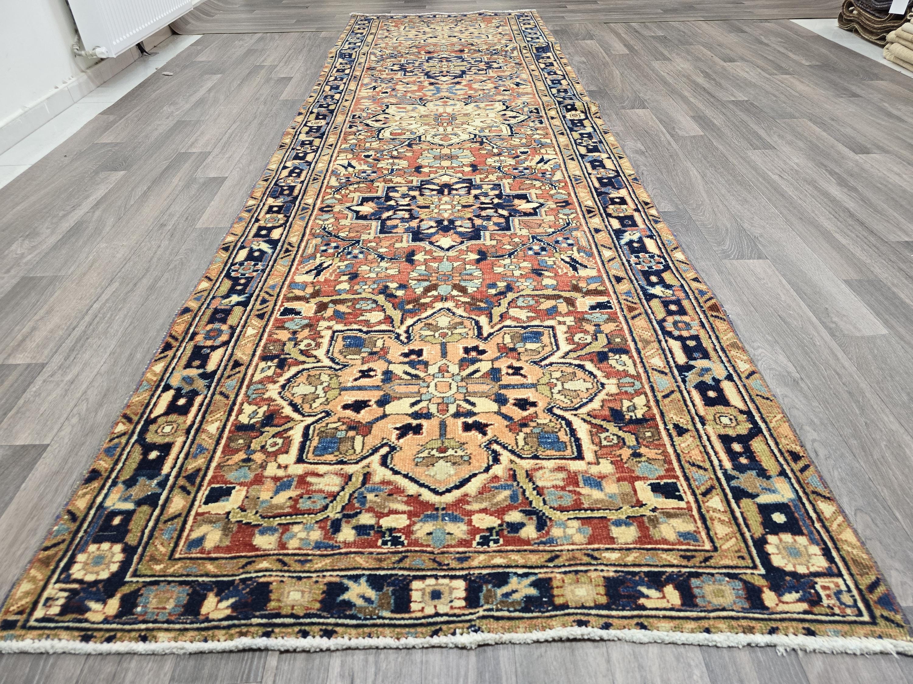 Vintage Hand Knotted Turkish Runner Rug: Oriental Hallway Decor (3.35x11.30 ft)