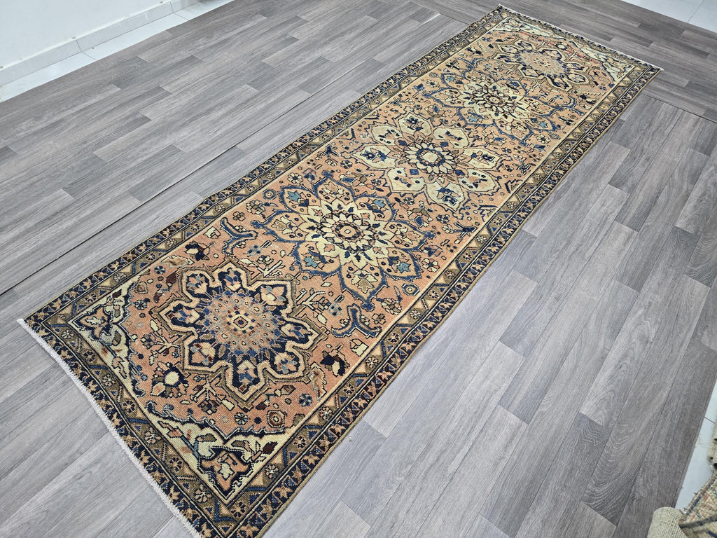 Hand Knotted Vintage Runner (3.40x10 ft): Traditional Pastel Hallway Rug