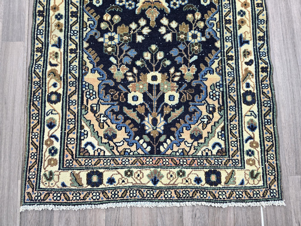 Hand Knotted Wool Runner Rug: 3x16 ft Vintage Turkish Oriental Design