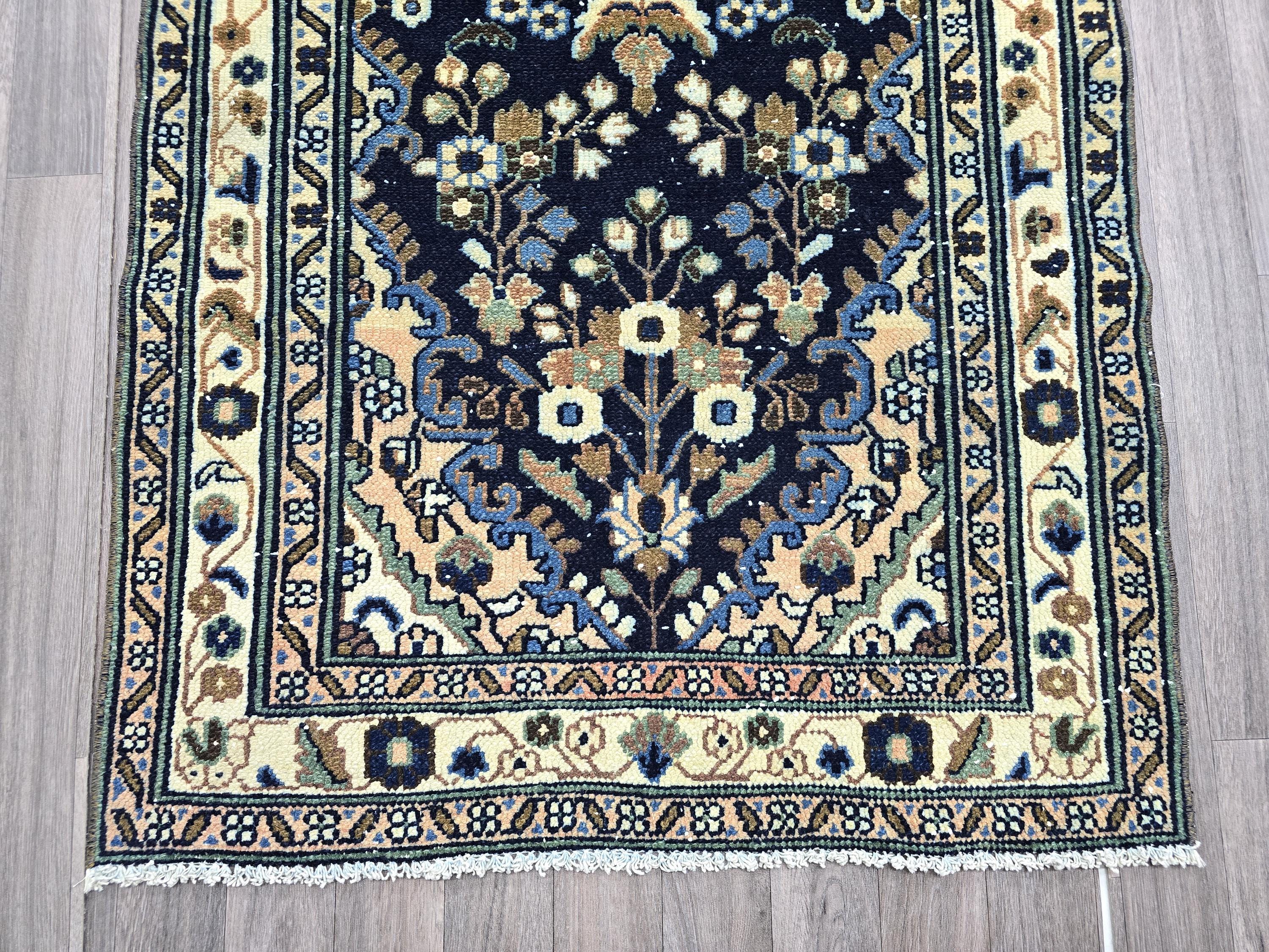 Hand Knotted Wool Runner Rug: 3x16 ft Vintage Turkish Oriental Design