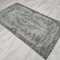 4x7 Overdyed Turkish Wool Rug: Floral Oushak Rug