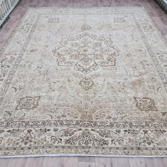 Oversize Turkish Area Rug/ Extra Large Neutral Rug/ Oushak Rug 10x13/ Beige Tan Brown Wool Rug/ Vintage Oriental Rug for Livingroom