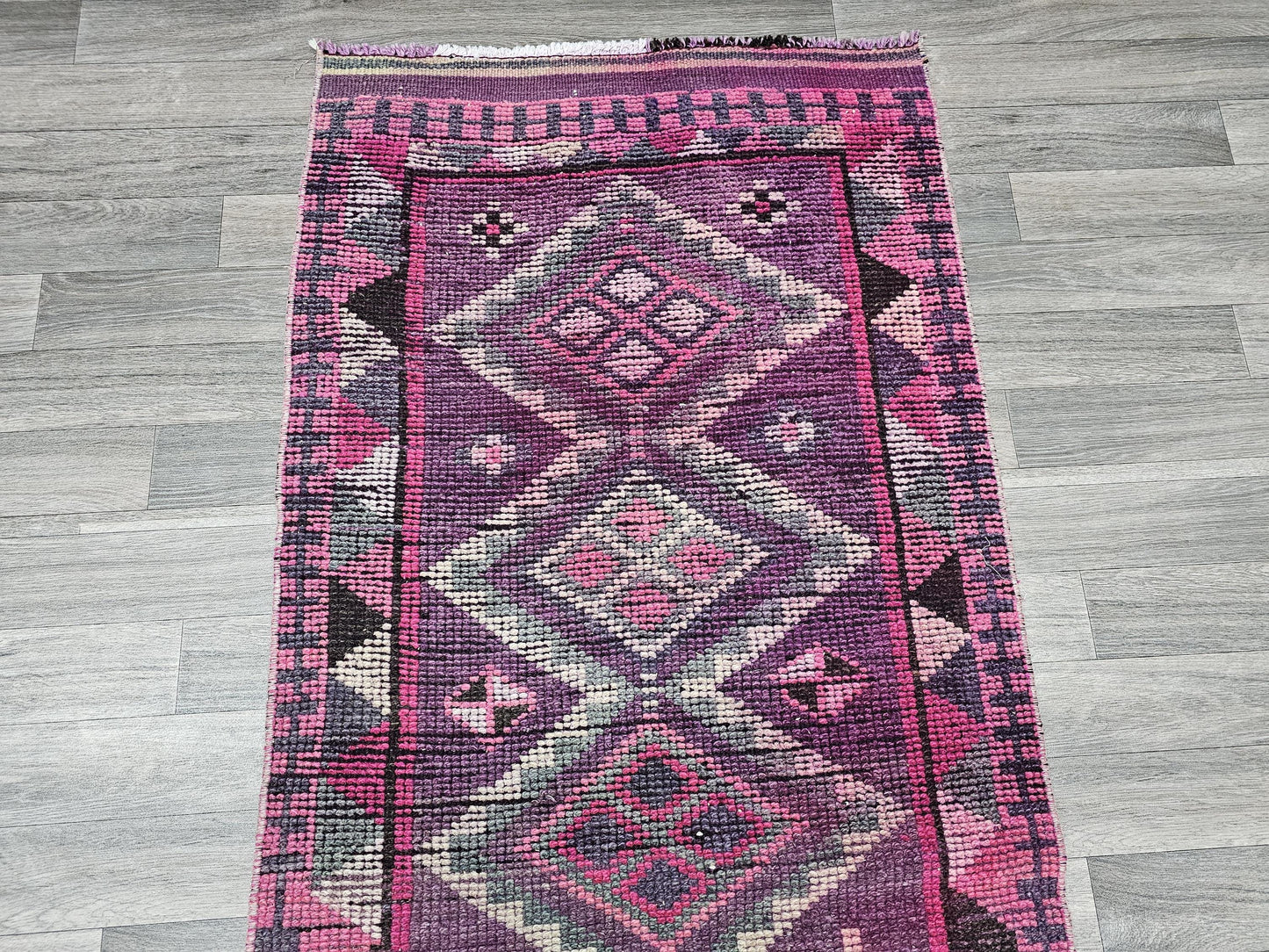 2.70x13.50 feet Vintage Turkish Herki Runner Rug, Hand-Knotted Wool Rug