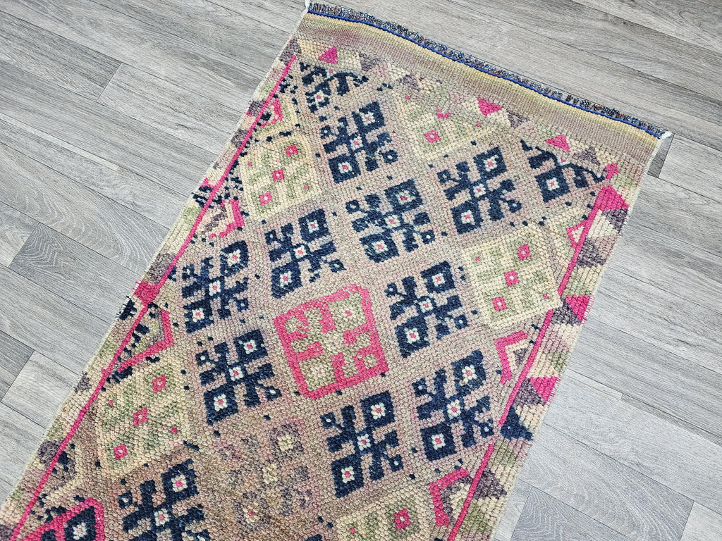 Hand Knotted Wool Runner Rug: Vintage Turkish Herki, 2.40x13 ft