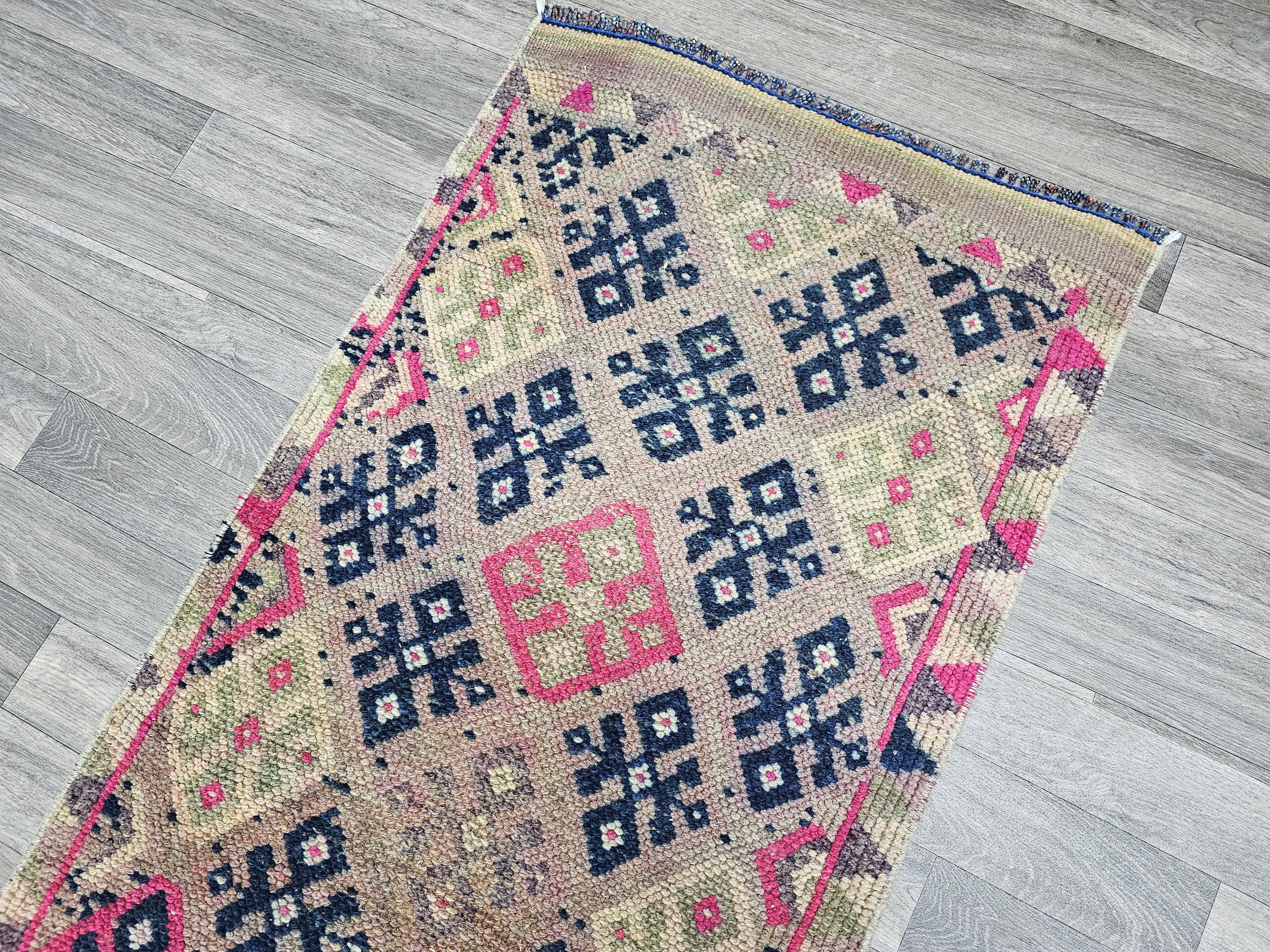 Hand Knotted Wool Runner Rug: Vintage Turkish Herki, 2.40x13 ft