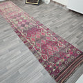 Hand Knotted Wool Turkish Runner: Vintage Geometric Hallway Rug (2.70x14.70 ft)