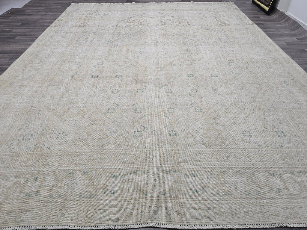 Hand Knotted Wool Oushak Rug: 9x13 Vintage Turkish Area Rug