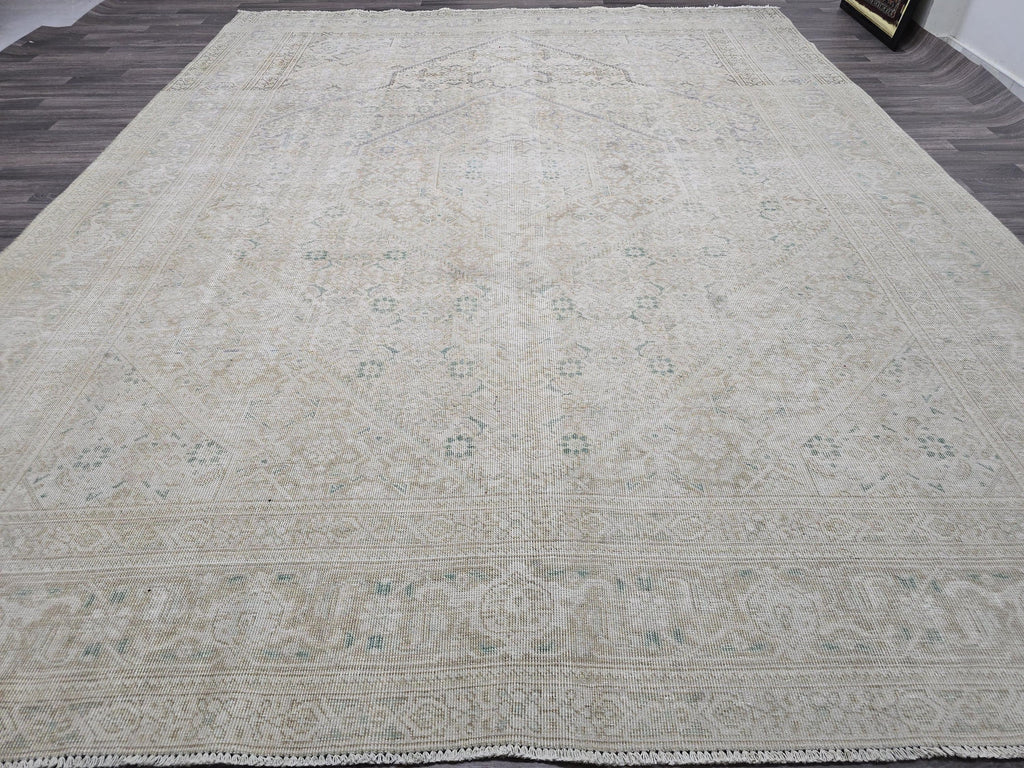 9x13 Hand-Knotted Wool Oushak Rug: Oversize Vintage Turkish Area Rug