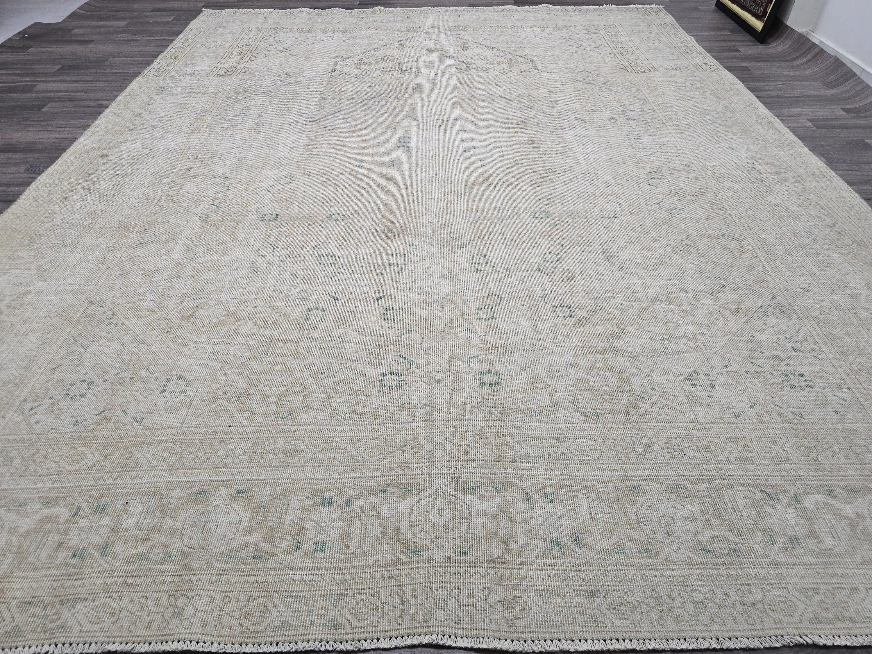 9x13 Hand-Knotted Wool Oushak Rug: Oversize Vintage Turkish Area Rug