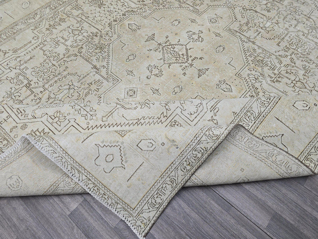 Neutral Turkish Oushak Area Rug 9x12 Beige Cream Brown Vintage Handmade