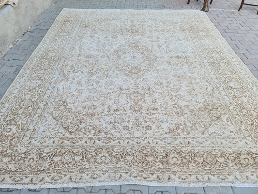 10x12 Hand Knotted Vintage Turkish Rug - Oversized Oushak Rug - Wool Antique Carpet //9.70 x 12.30 feet