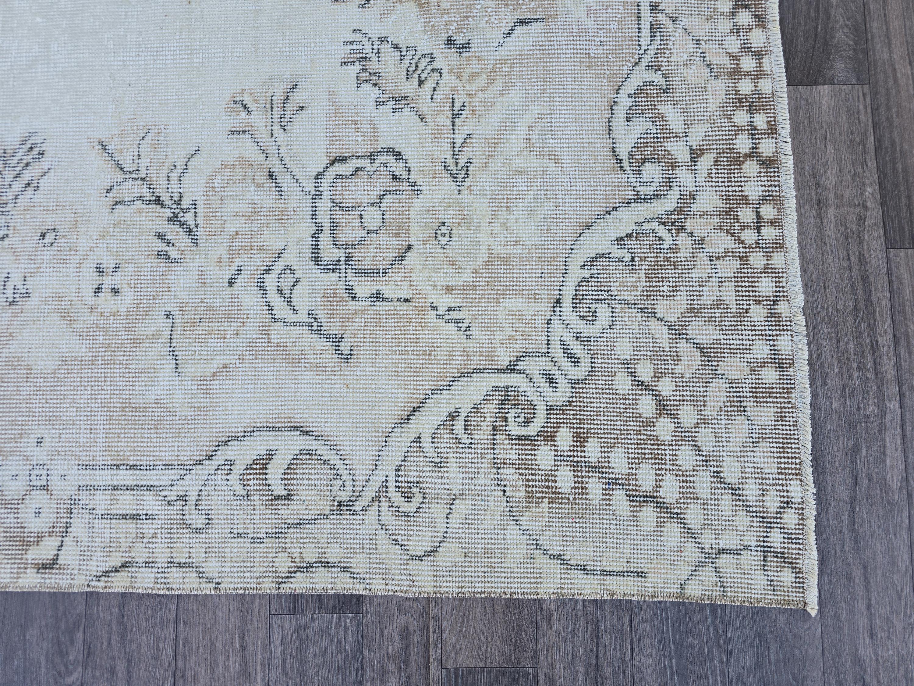 6x9 Vintage Turkish Rug Pink Cream Brown Neutral Colors Handmade //5.60x9.25 feet