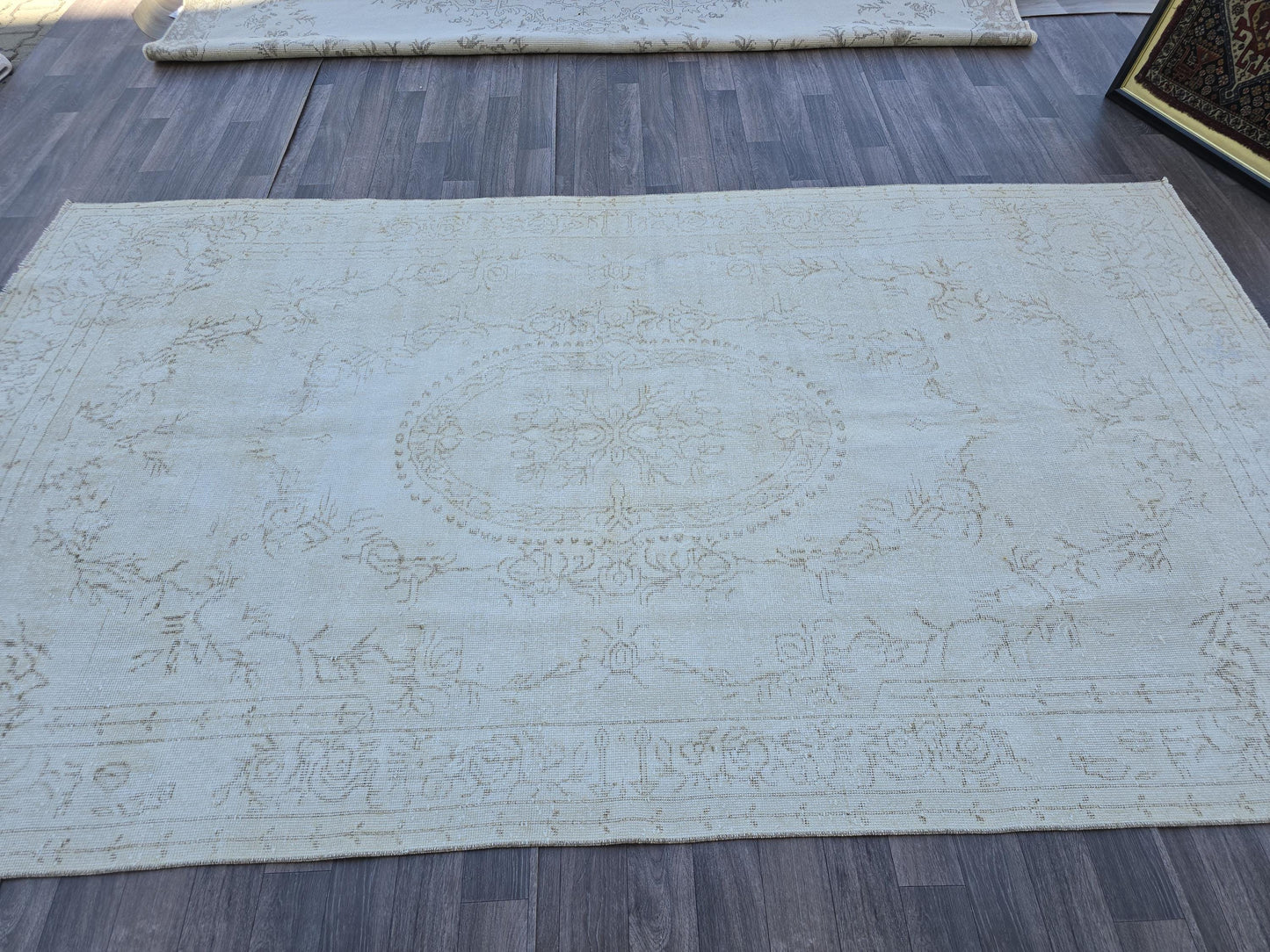 Vintage Rug / 5.50x9.85 feet / Hand Knotted Wool Oushak Rug/ Neutral 6x9 Rug for Bedroom and Nursery Room