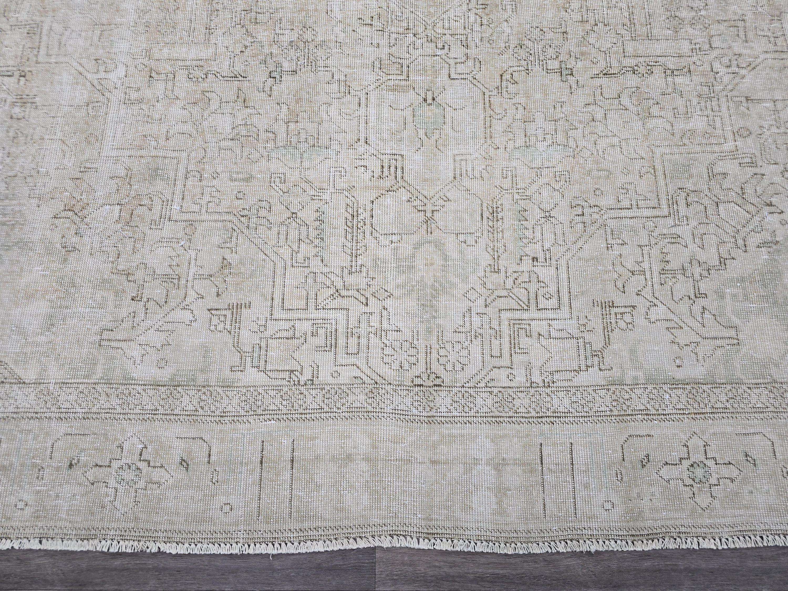 Neutral Oushak Area Rug/ Hand Knotted Vintage Oversize Turkish Rug Geometric // 9.50x12.50 feet