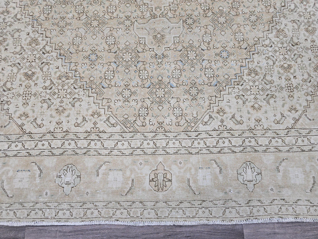 9x12 Vintage Turkish Oushak Rug: Neutral Wool Area Carpet