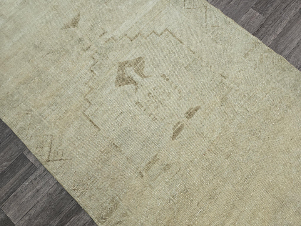 Neutral Oushak Runner Rug: Vintage Turkish Wool Hallway Rug (3.75x11 ft)