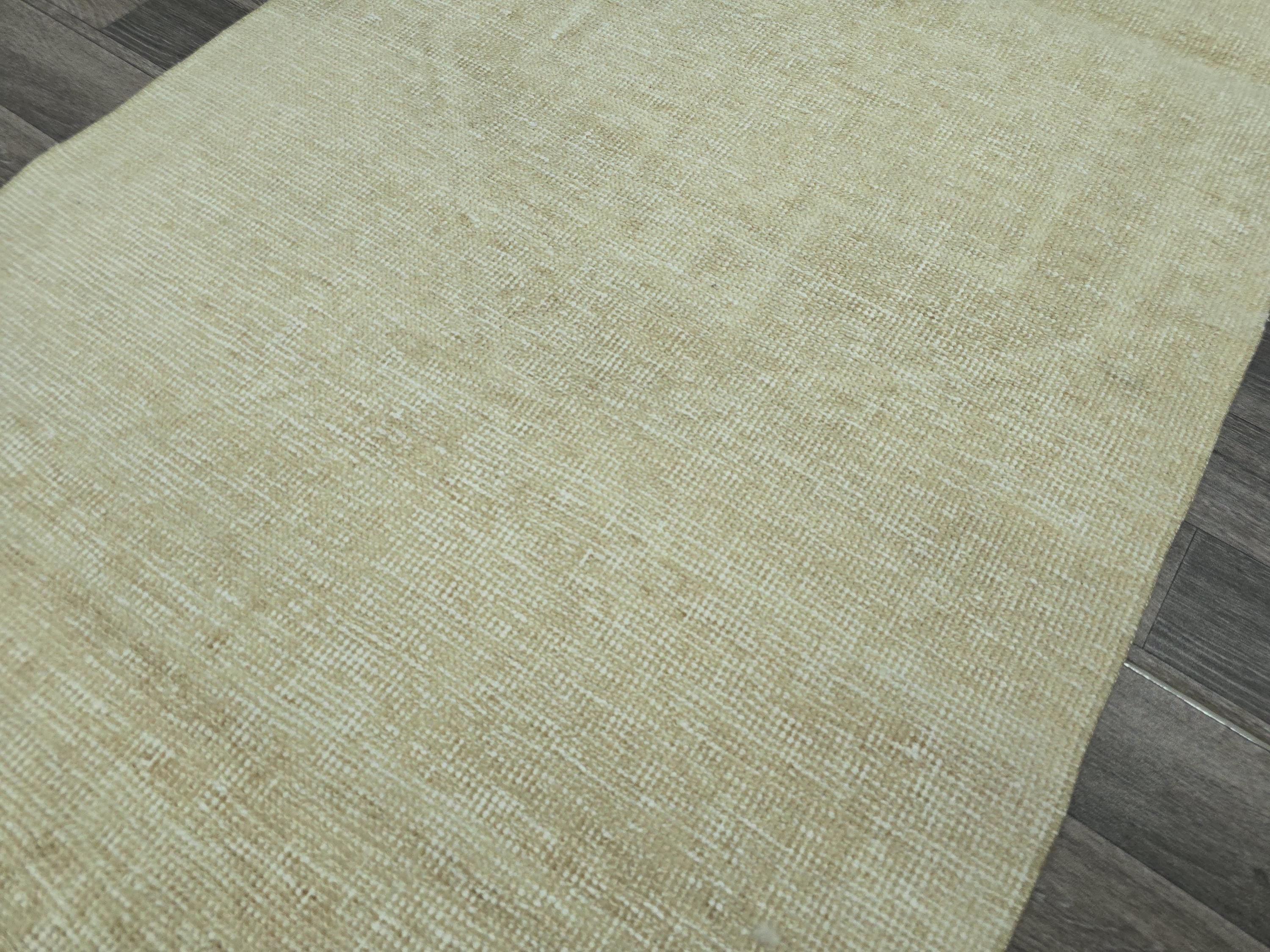 Neutral Oushak Runner: Handwoven Wool Turkish Hallway Carpet (2.90x12.50 feet)