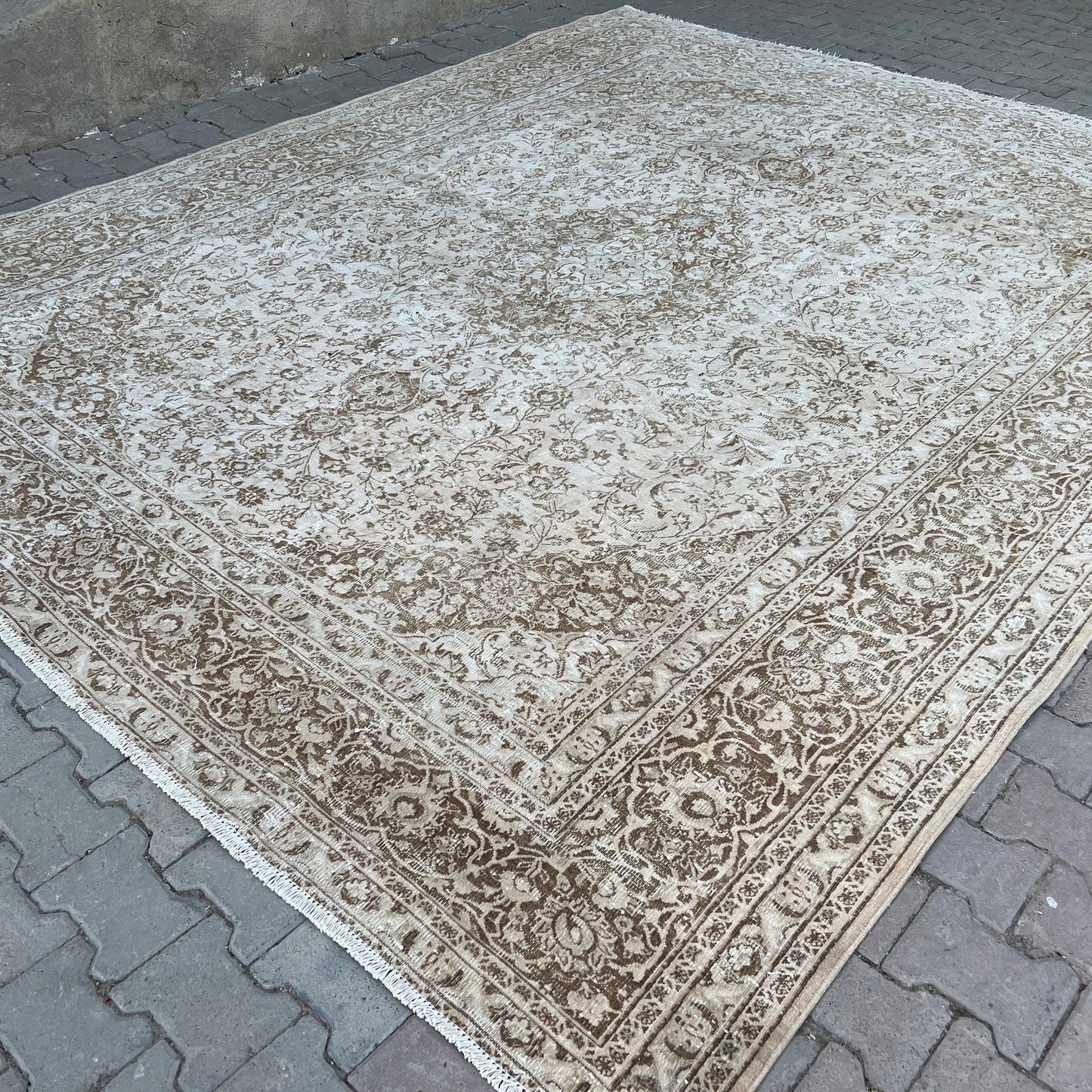 10x12 Oversize Neutral Turkish Area Rug for Livingroom - Hand Knotted Oriental Carpet - Boho Decor Rug - Oushak Rug 10x12 - Cream Brown Rug