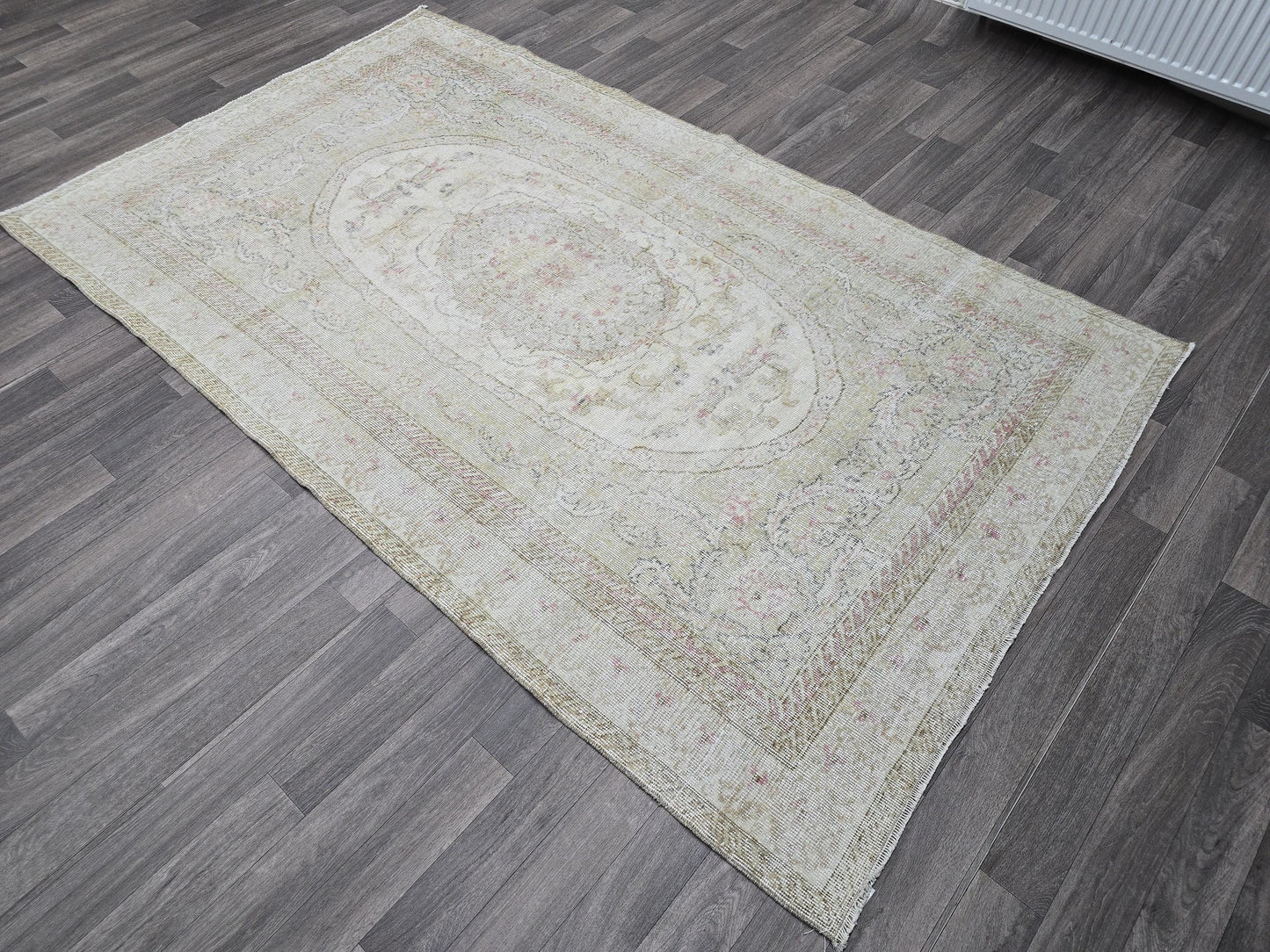 Neutral Oushak Accent Rug – 5x8.2 ft | Handmade in Cream, Beige, and Faded Pink