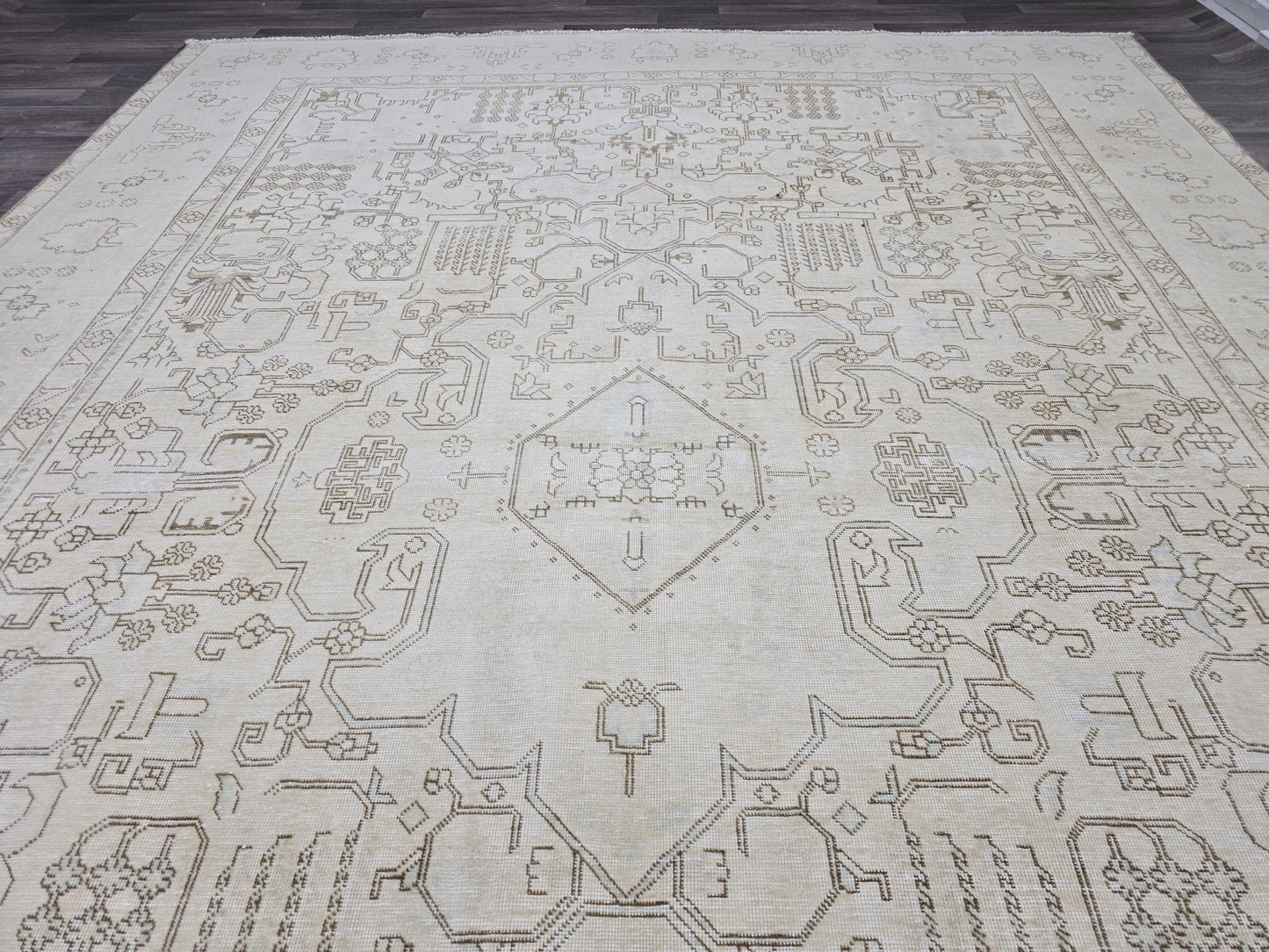 Large Turkish Neutral Vintage Area Rug 9.3 x 12.75 feet