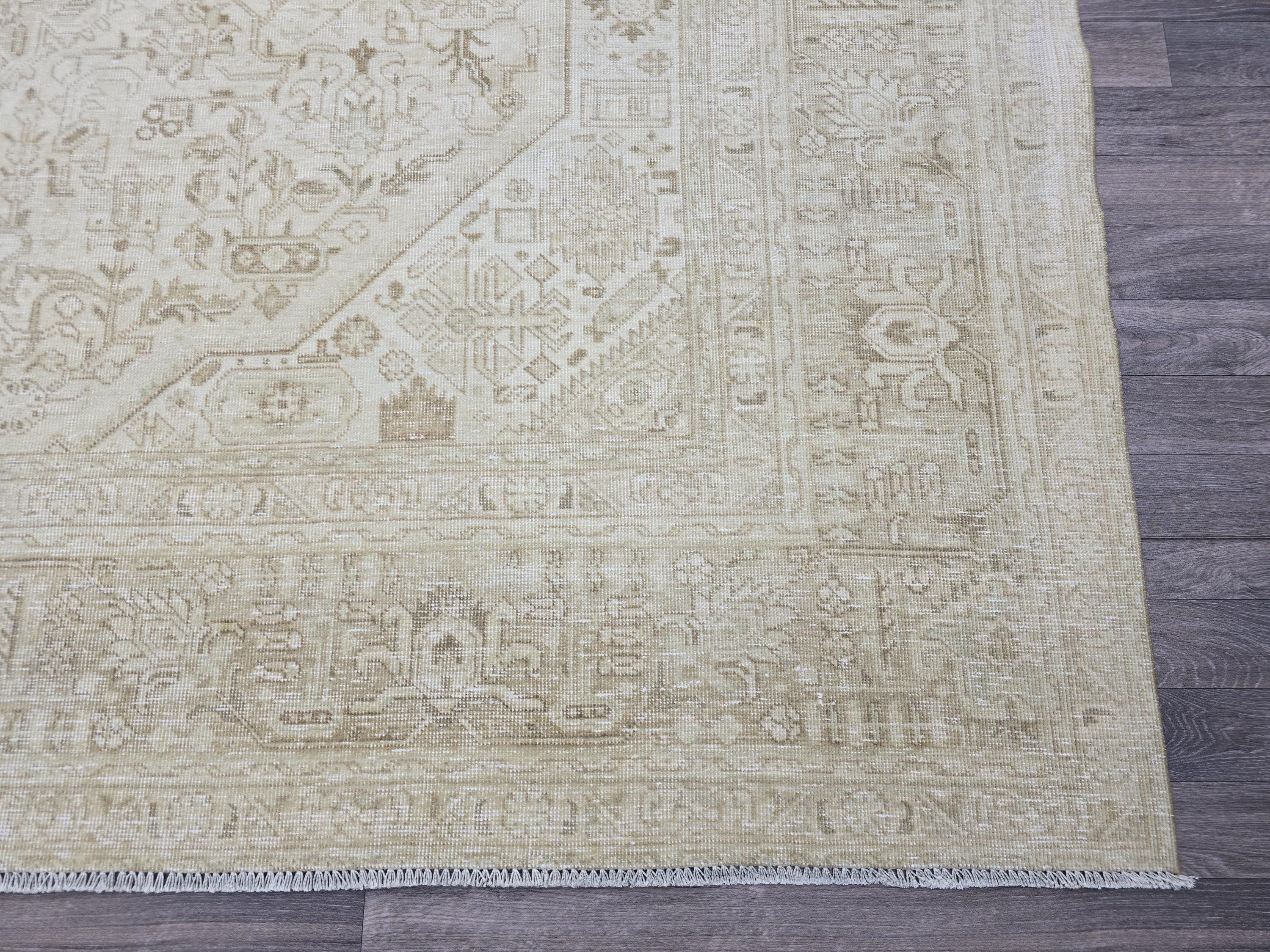 9.5x12.60 feet Handmade Wool Oushak Area Rug Neutral Geometric Beige and Brown rug