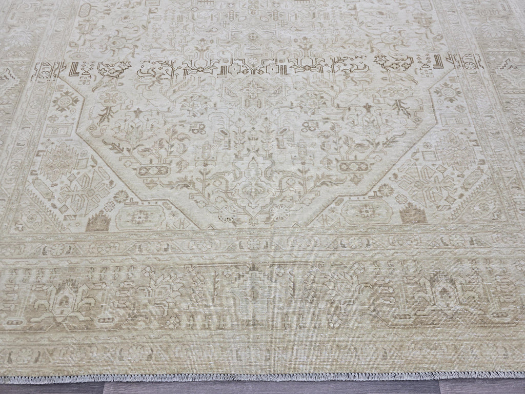 9.5x12.60 feet Handmade Wool Oushak Area Rug Neutral Geometric Beige and Brown rug