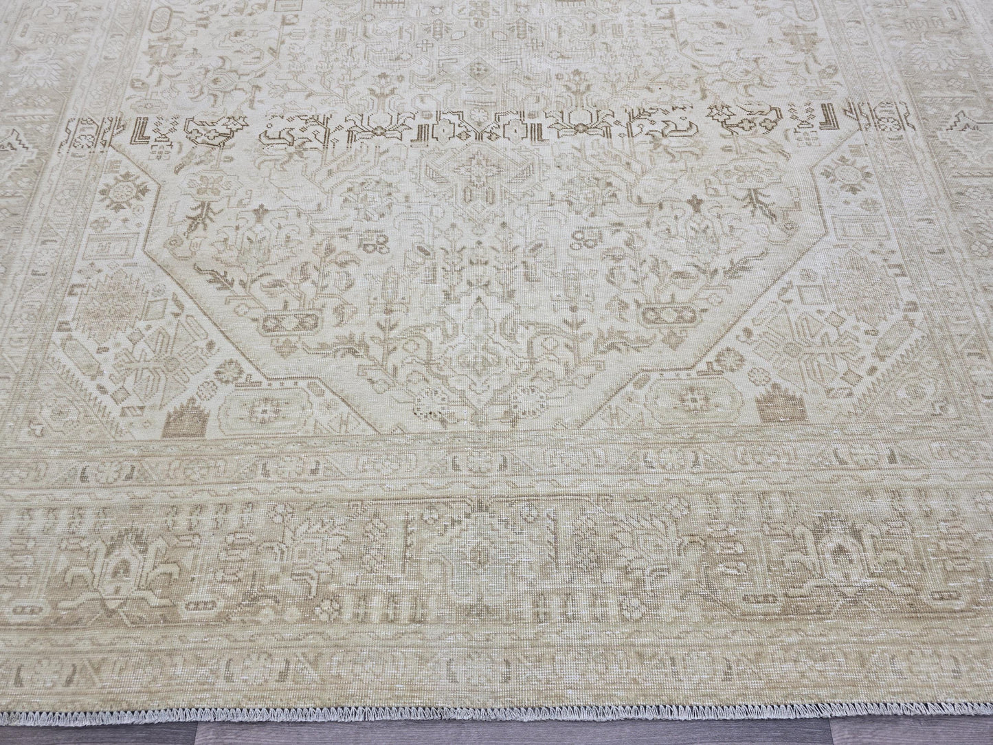 9.5x12.60 feet Handmade Wool Oushak Area Rug Neutral Geometric Beige and Brown rug