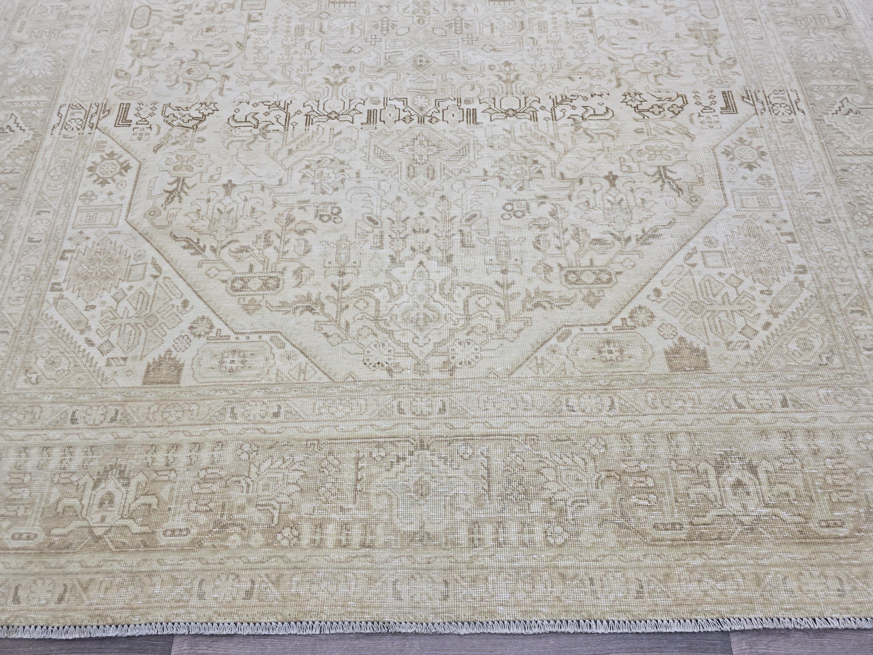 9.5x12.60 feet Handmade Wool Oushak Area Rug Neutral Geometric Beige and Brown rug