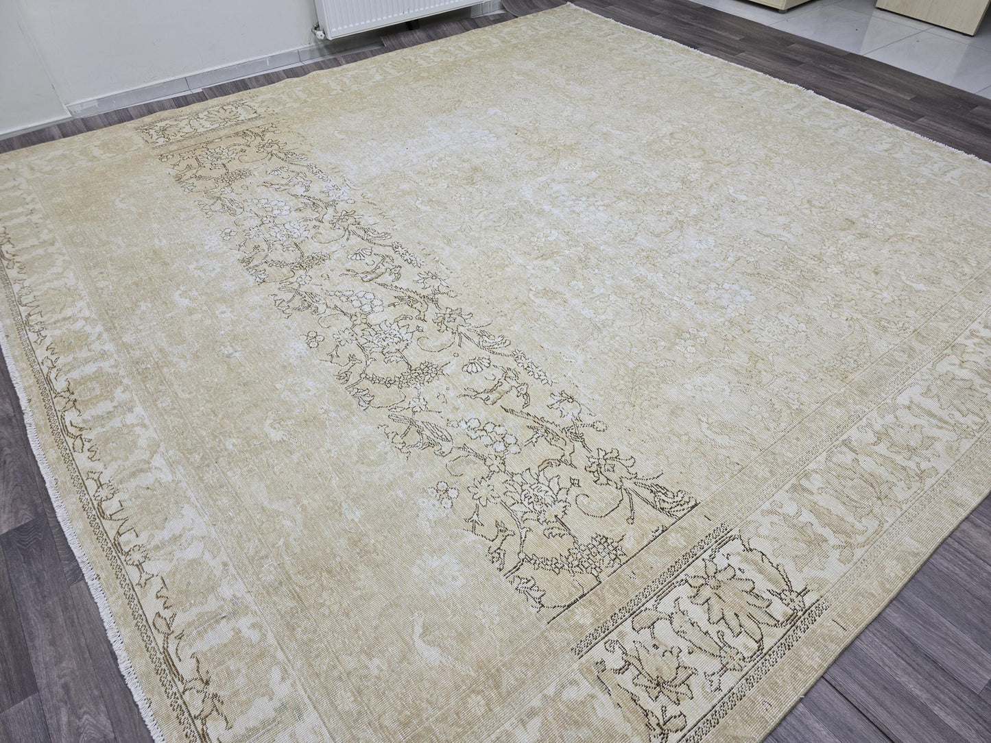 11x11 feet Square Area RUG/ Neutral Vintage Rug / Square Turkish Rug Oversize/ Beige/Cream Oushak Rug/ Wool Area Rug